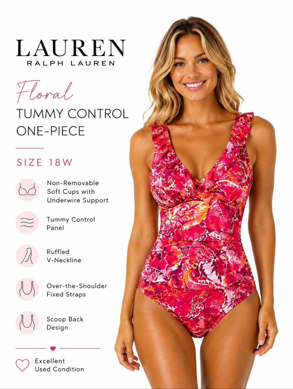 Lauren Ralph Lauren Floral Tummy Control One-Piece Swimsuit | Size 18W